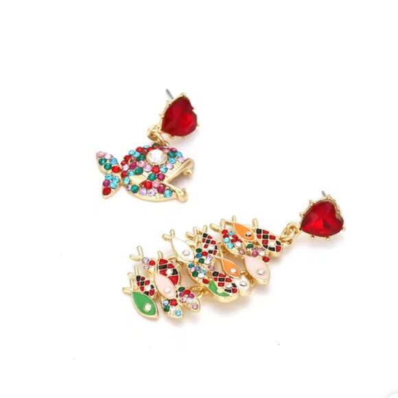 Betsy Johnson Colorful Multicolor Irregular Fish pendant Drop Heart Earrings - Picture 4 of 7